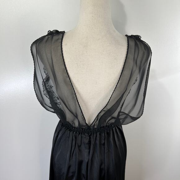 Vintage 70s Lily Of France Maxi Negligee Night Gown Black Bridal Lingerie - Picture 7 of 8